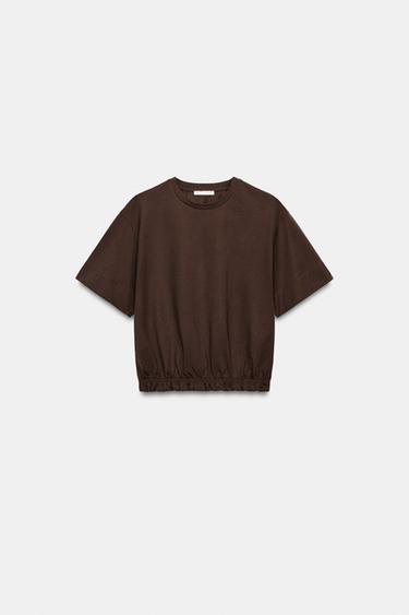 MAGLIETTA CON ARRICCIATURE SUL FONDO - Marrone scuro di Zara