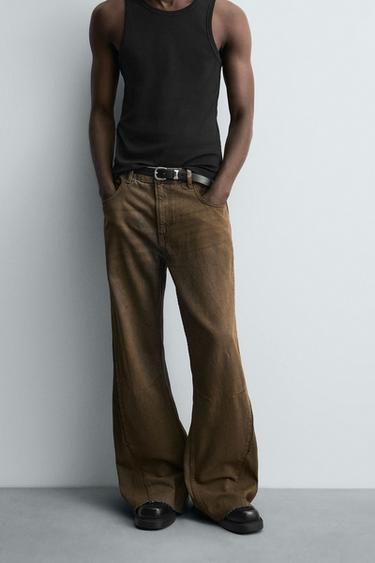 JEAN FLARE FIT FERMETURES ÉCLAIR - Marron de Zara