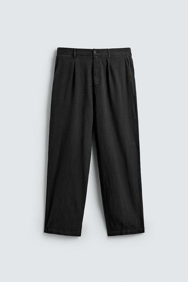 QUẦN ỐNG RỘNG VẢI COTTON - LINEN - Than củi từ Zara