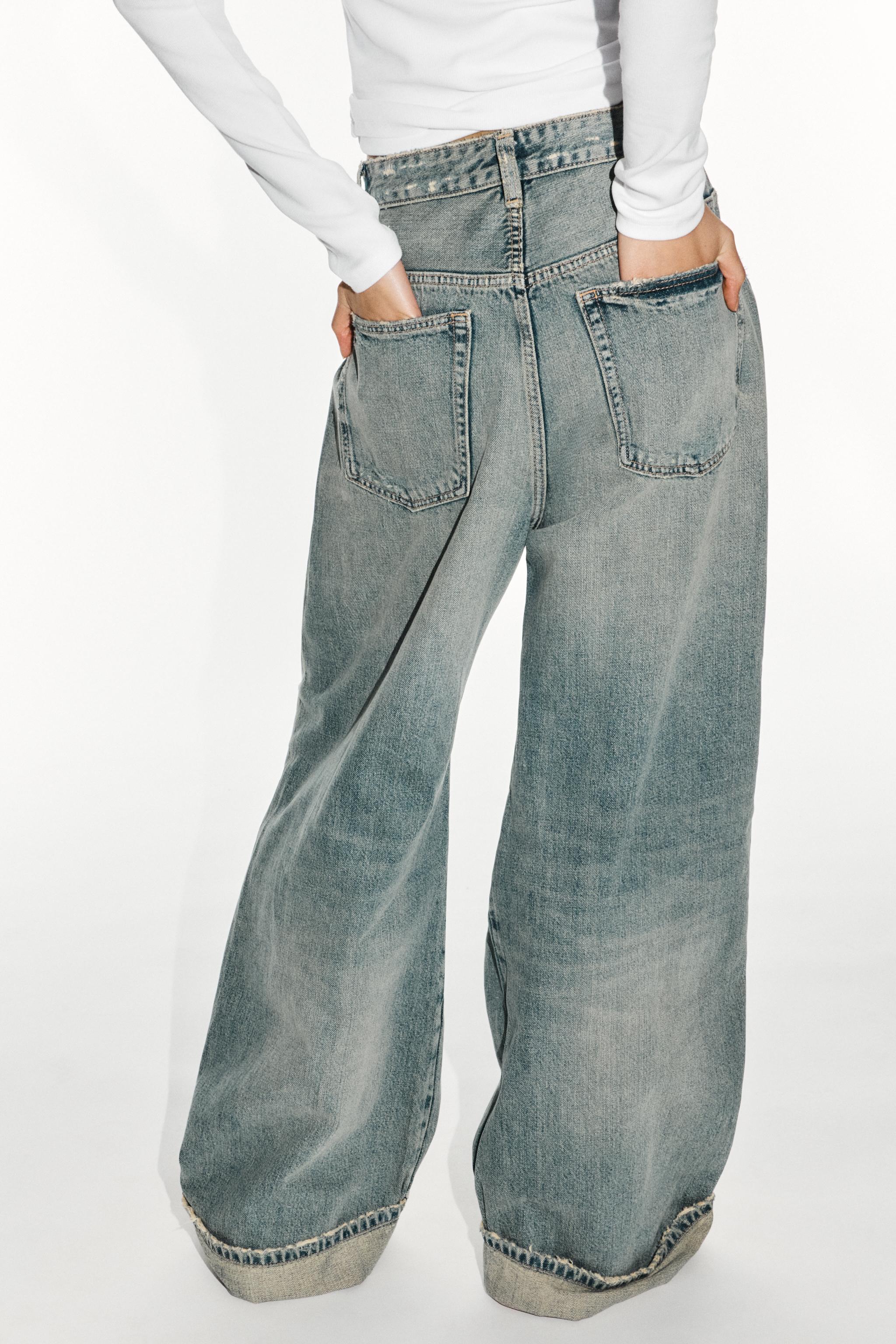 TRF MID-RISE RIPPED BAGGY FOLDED JEANS