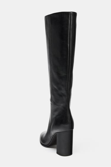 BOTTES HAUTES À TALONS EN CUIR - Noir de Zara - Image 4