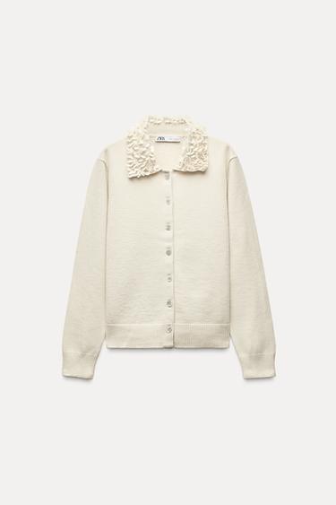WOOL CARDIGAN WITH BEADS - Ecru by Zara