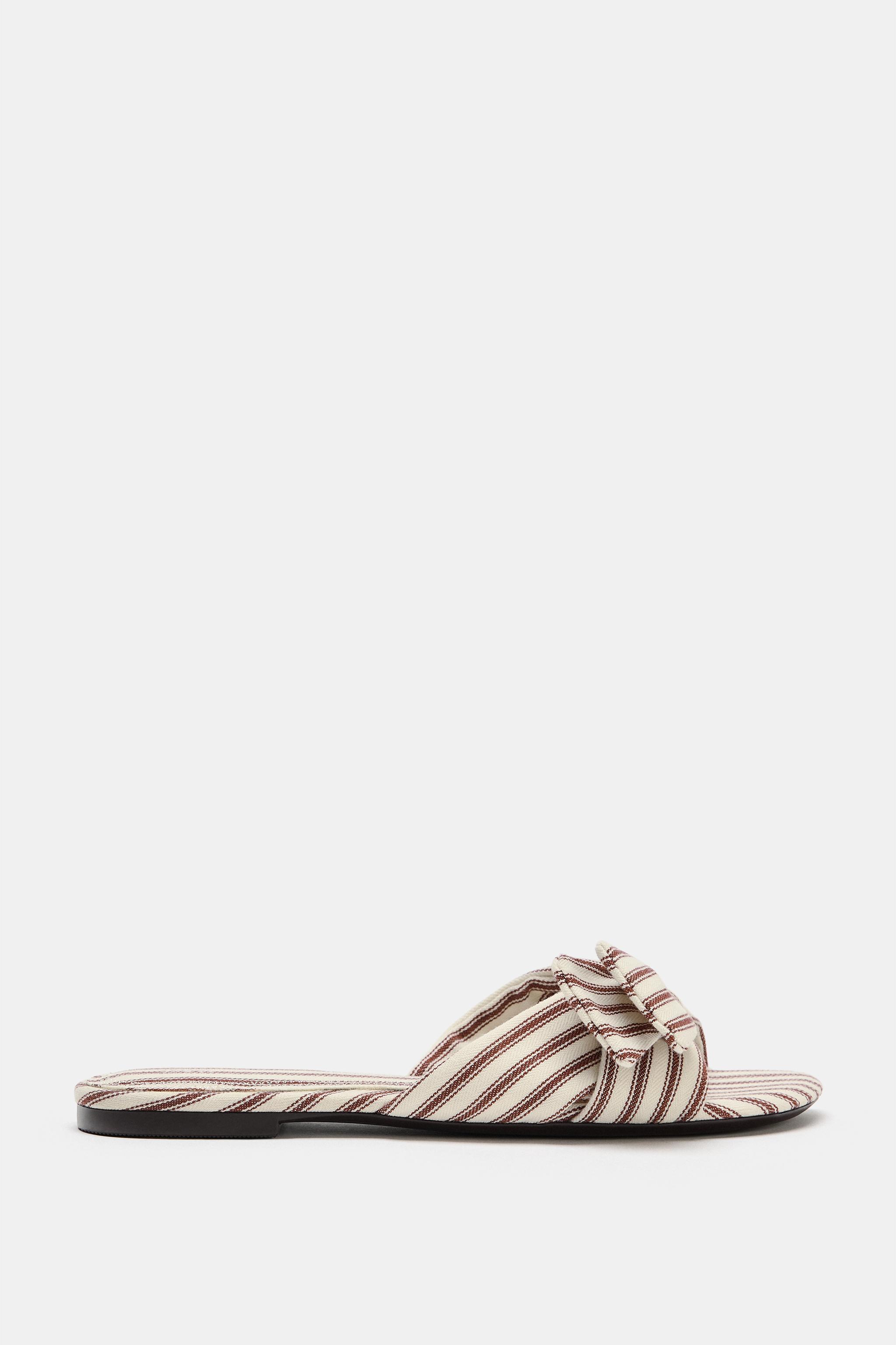 Женские сандалии Zara STRIPED FLAT SLIDE SANDALS