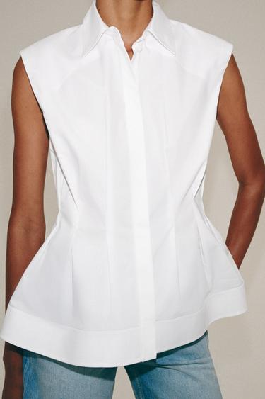 Zara ZW COLLECTION 無袖打褶襯衫 - 白色