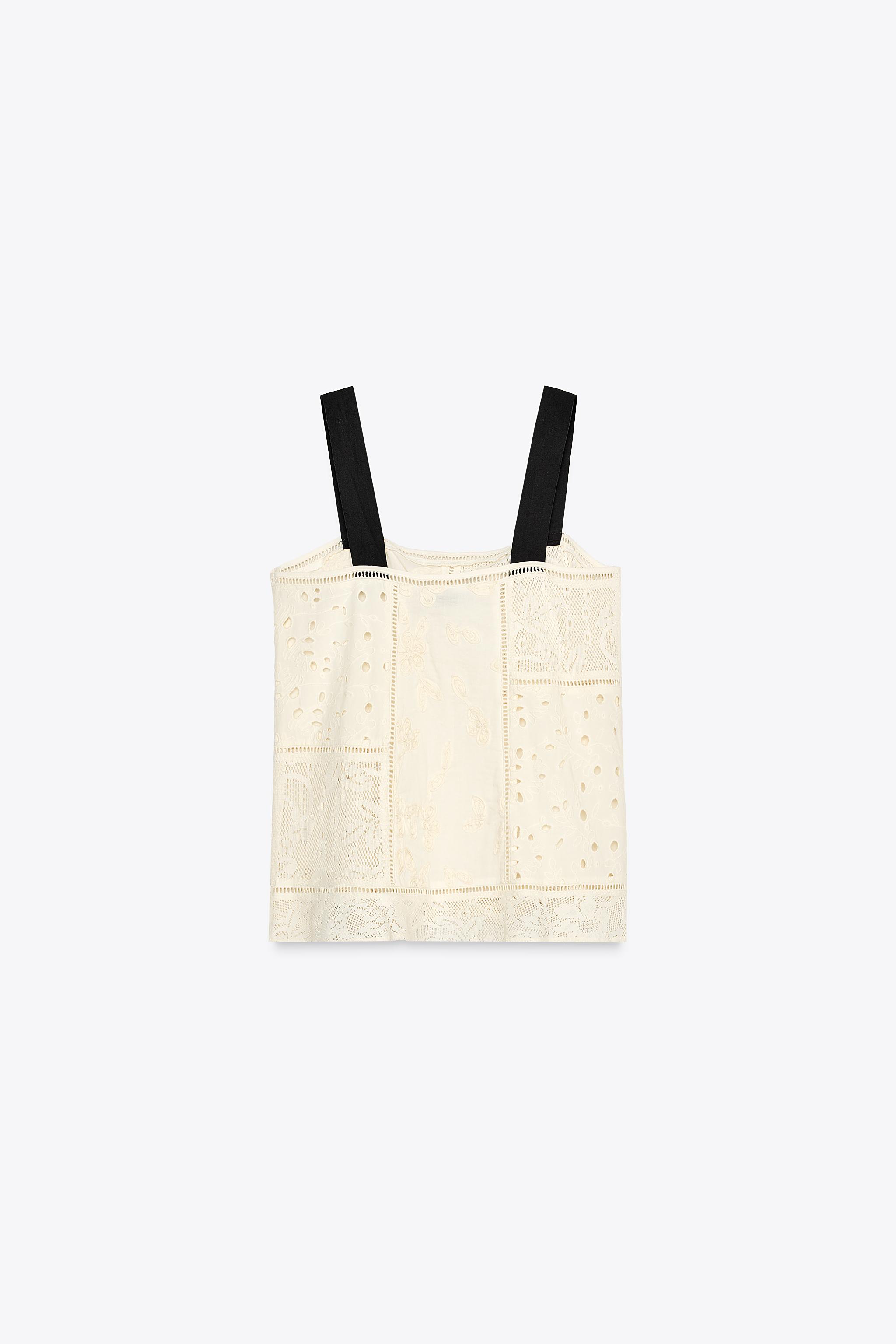 ZARA ザラ ZW COLLECTION パッチワークキャミソール ZW COLLECTION PATCHWORK EMBROIDERED TOP - Ecru | ZARA United