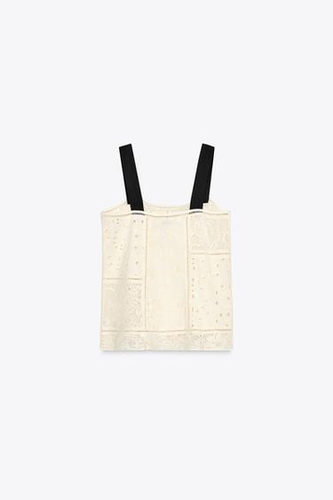 ZW COLLECTION PATCHWORK EMBROIDERED TOP - Ecru by Zara - Image 6