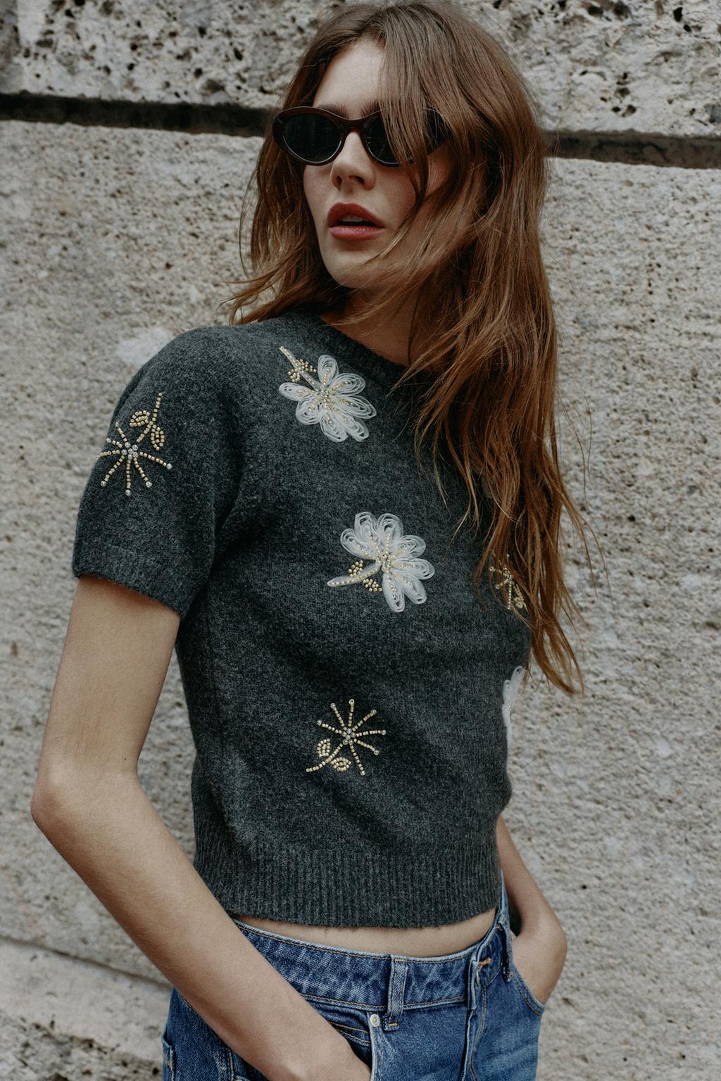 BEADED SHORT SLEEVE JUMPER