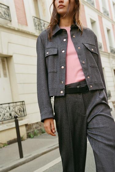 جاكيت سنبلة بجيوب - رمادي الخاص بـ Zara