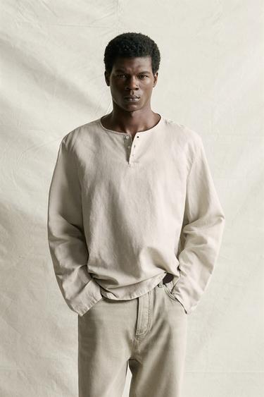 HEMP - COTTON HENLEY SHIRT — Sand 2