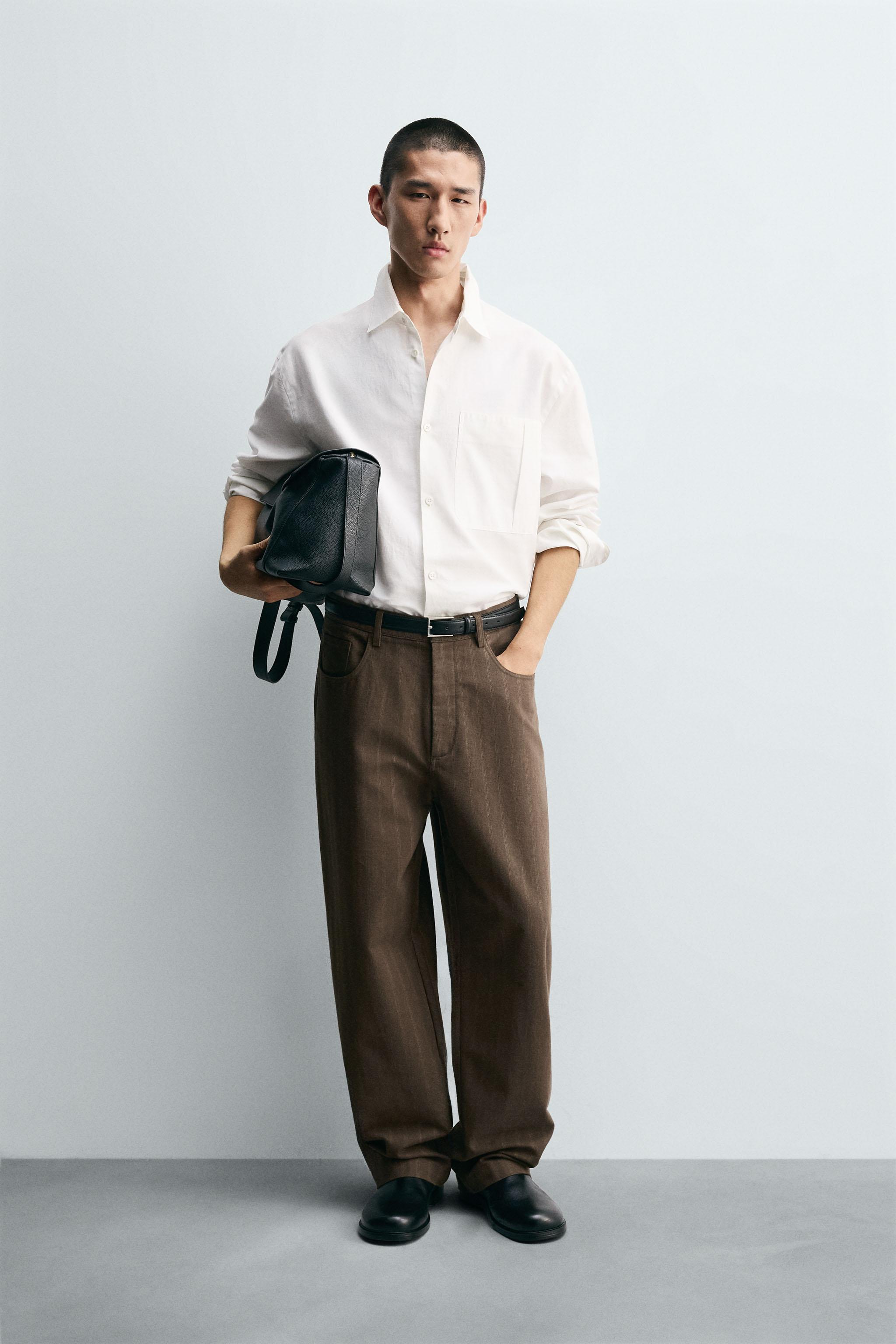 バルーンフィットストライプ柄ジャカードパンツ - ブラウン | ZARA