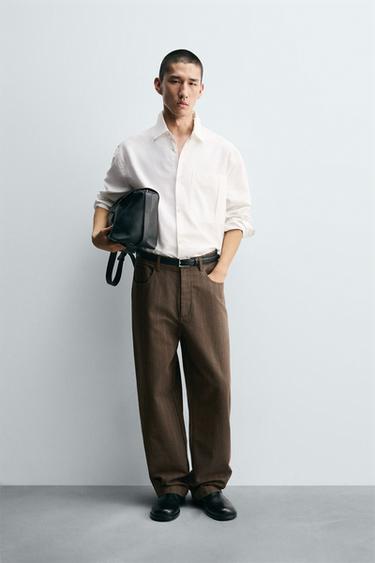 BALLOON FIT STRIPED JACQUARD TROUSERS - Brown by Zara