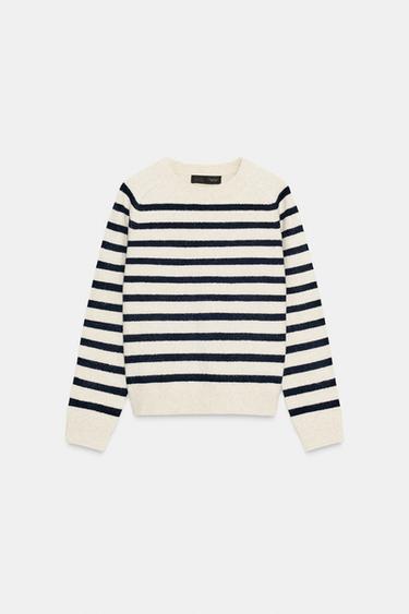 PULL EN MAILLE À RAYURES - Sable / Bleu de Zara - Image 5