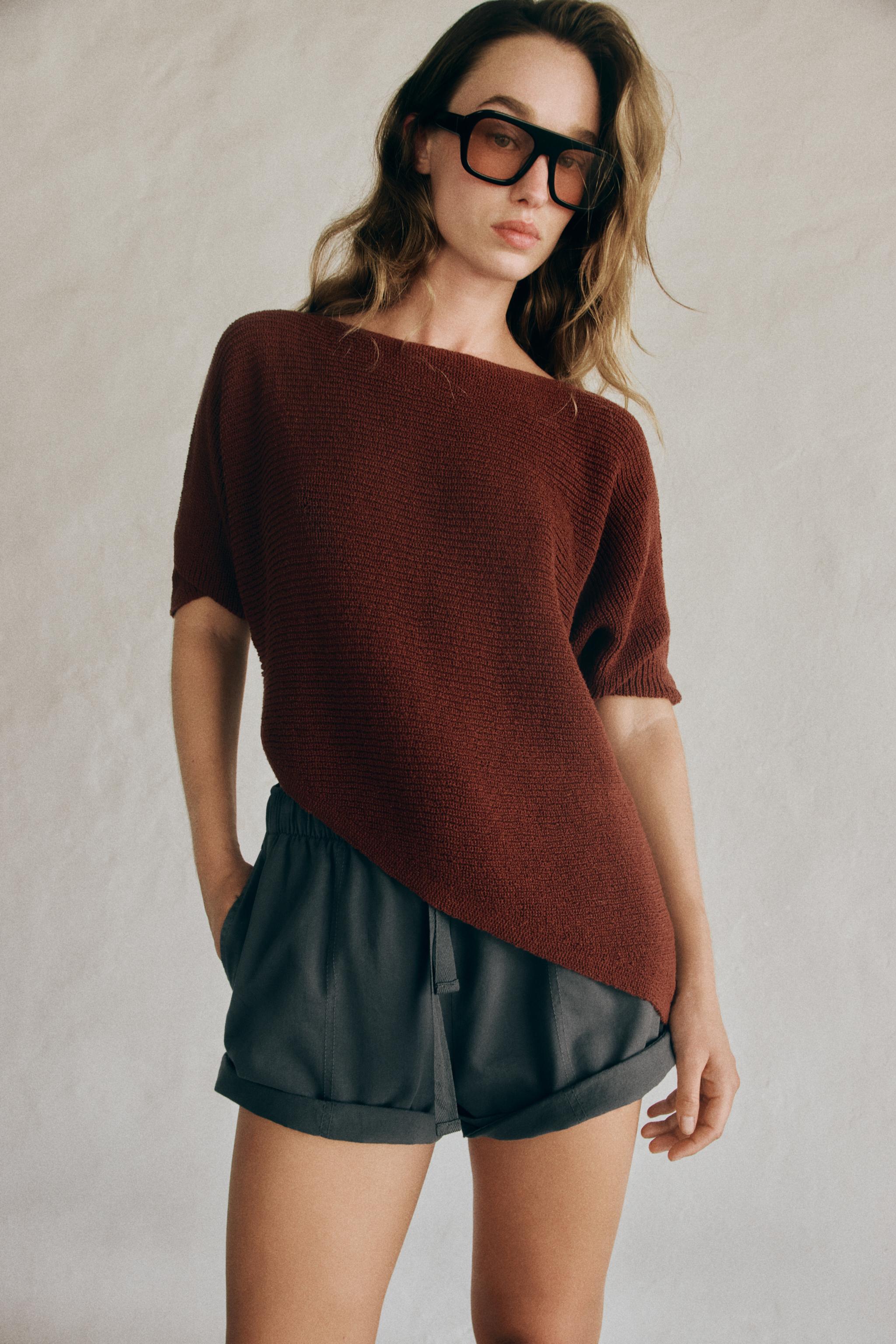 ASYMMETRIC KNIT TOP — Dark russet