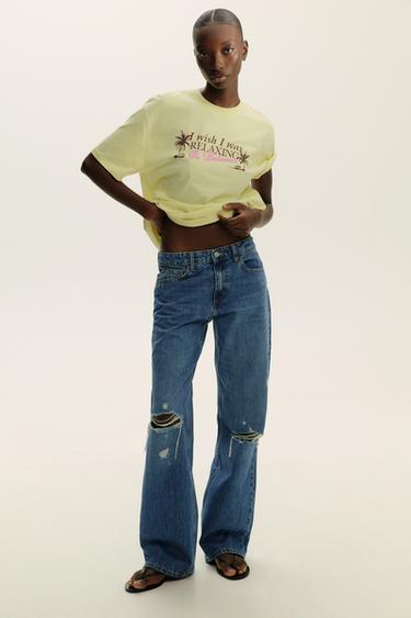 Zara TEXT PRINT T-SHIRT - Yellow