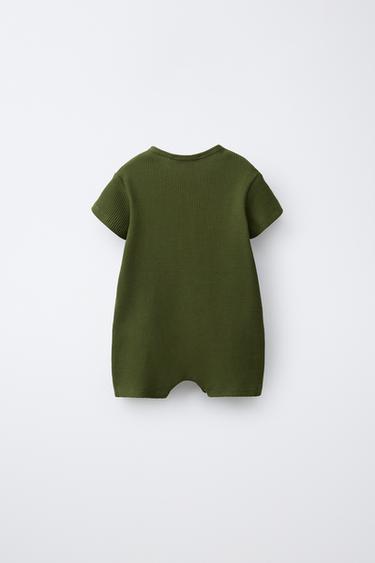 WAFFLE-KNIT HENLEY ROMPER - Green by Zara - Image 1