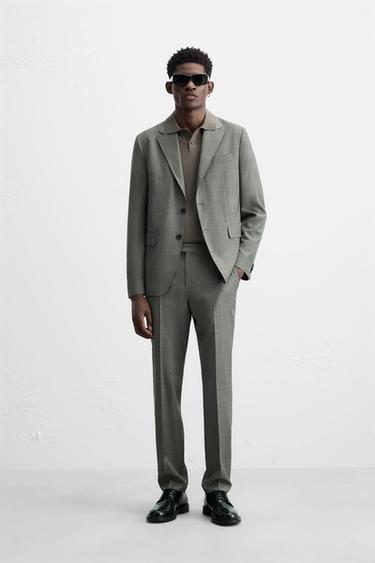 100% WOOL TEXTURED SUIT TROUSERS - Grey / Tan by Zara - Image 0