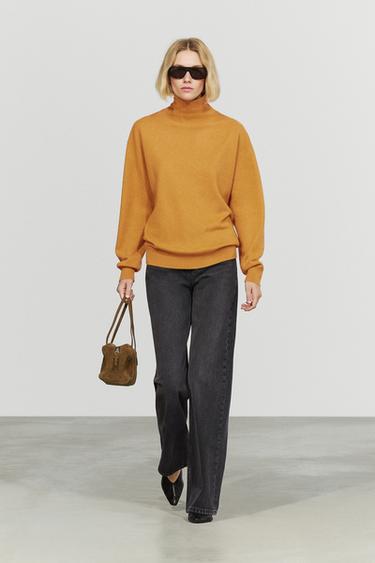 Zara 100% cashmere high neck knit sweater - Oil - Image 0