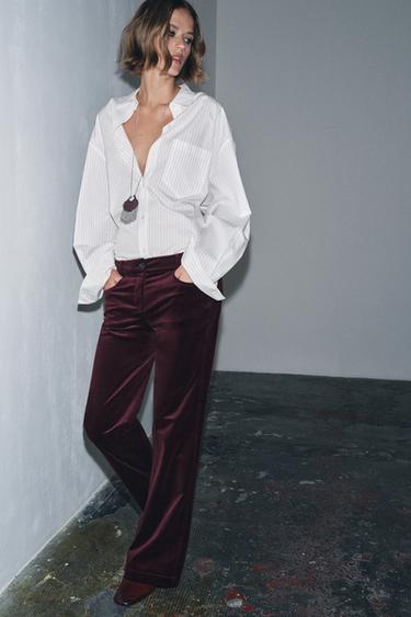 FLARE VELVET TROUSERS ZW COLLECTION - Burgundy by Zara