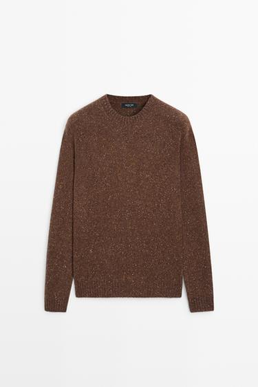 Flecked wool-blend knit sweater — taupe brown 1