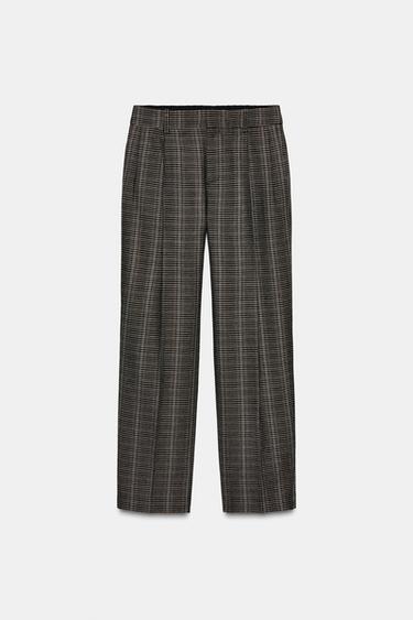 Zara PLAID PANTS ZW COLLECTION - Brown