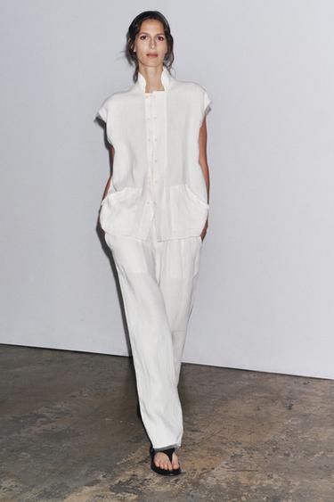 LINEN BLEND SHIRT WITH DOUBLE BUTTONS - White by Zara - Image 0