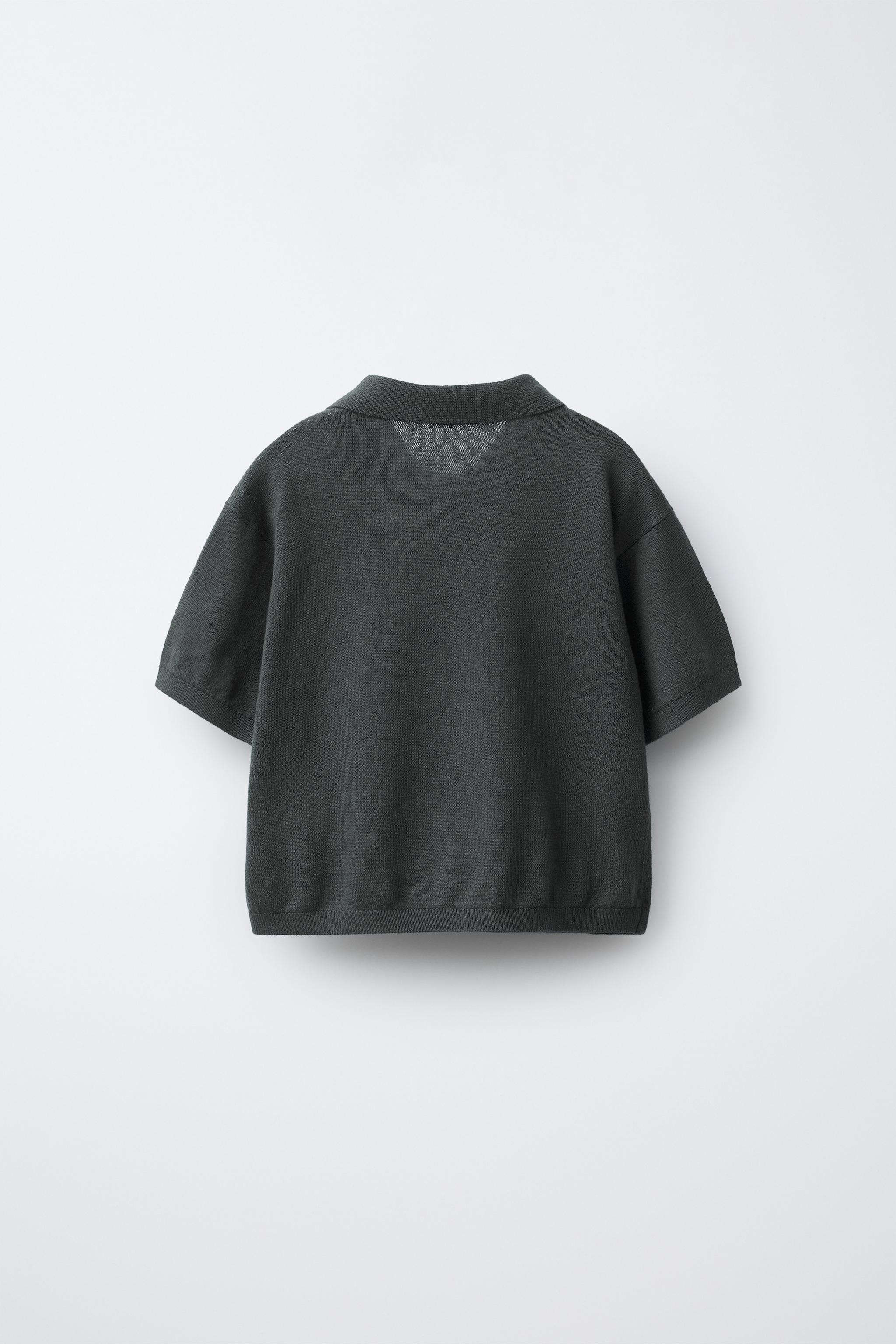 KNIT COTTON LINEN POLO SHIRT — Charcoal grey (alternate view)
