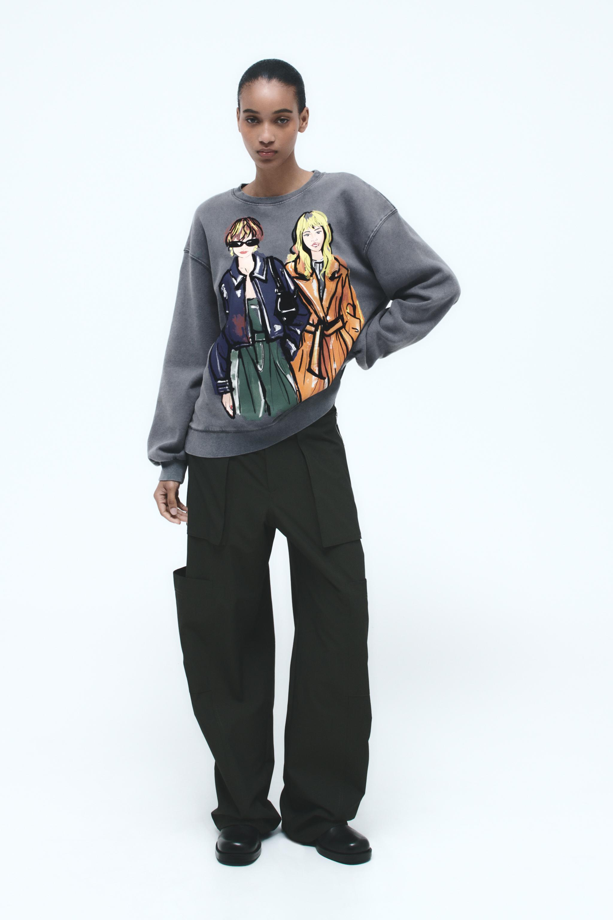 Zara printed sweatshirt sale