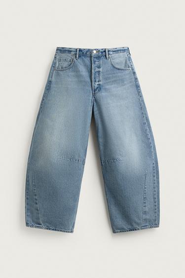 Zara RELAXED BARREL FIT JEANS WITH DARTS - Light blue
