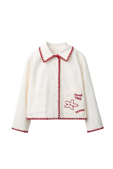 CAZADORA WORKER BORDADOS - Crudo / Rojo de Zara