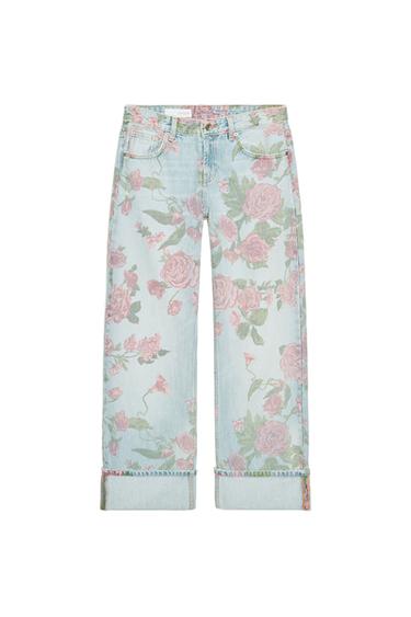TRF LOOSE FOLDED PRINTED low-rise JEANS - Blue by Zara