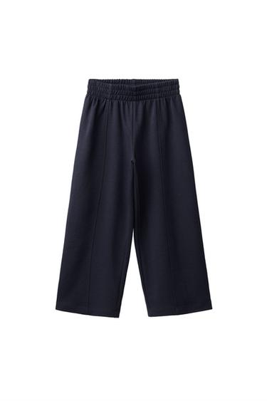 Zara INTERLOCK WIDE LEG PANTS - Navy blue