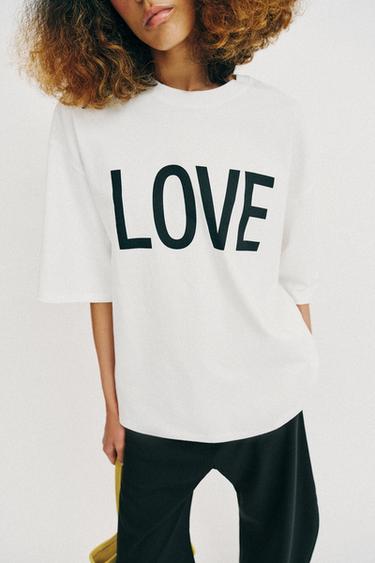 Zara OVERSIZED TEXT T-SHIRT - White