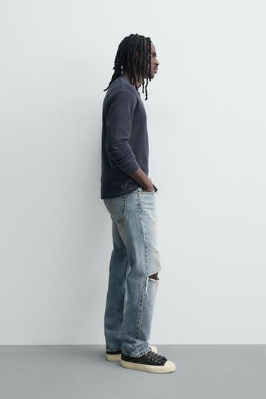 JEAN REGULAR FIT EFFET VINTAGE DÉCHIRÉ - Bleu de Zara - Image 3