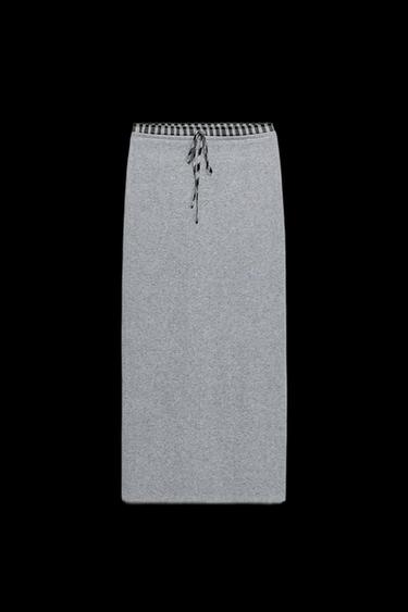 Zara CONTRAST WAISTBAND MIDI SKIRT - Gray - Image 0