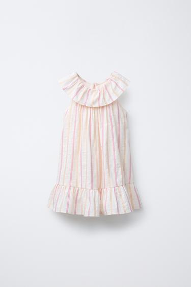 Zara SPARKLY STRIPED DRESS - Ecru