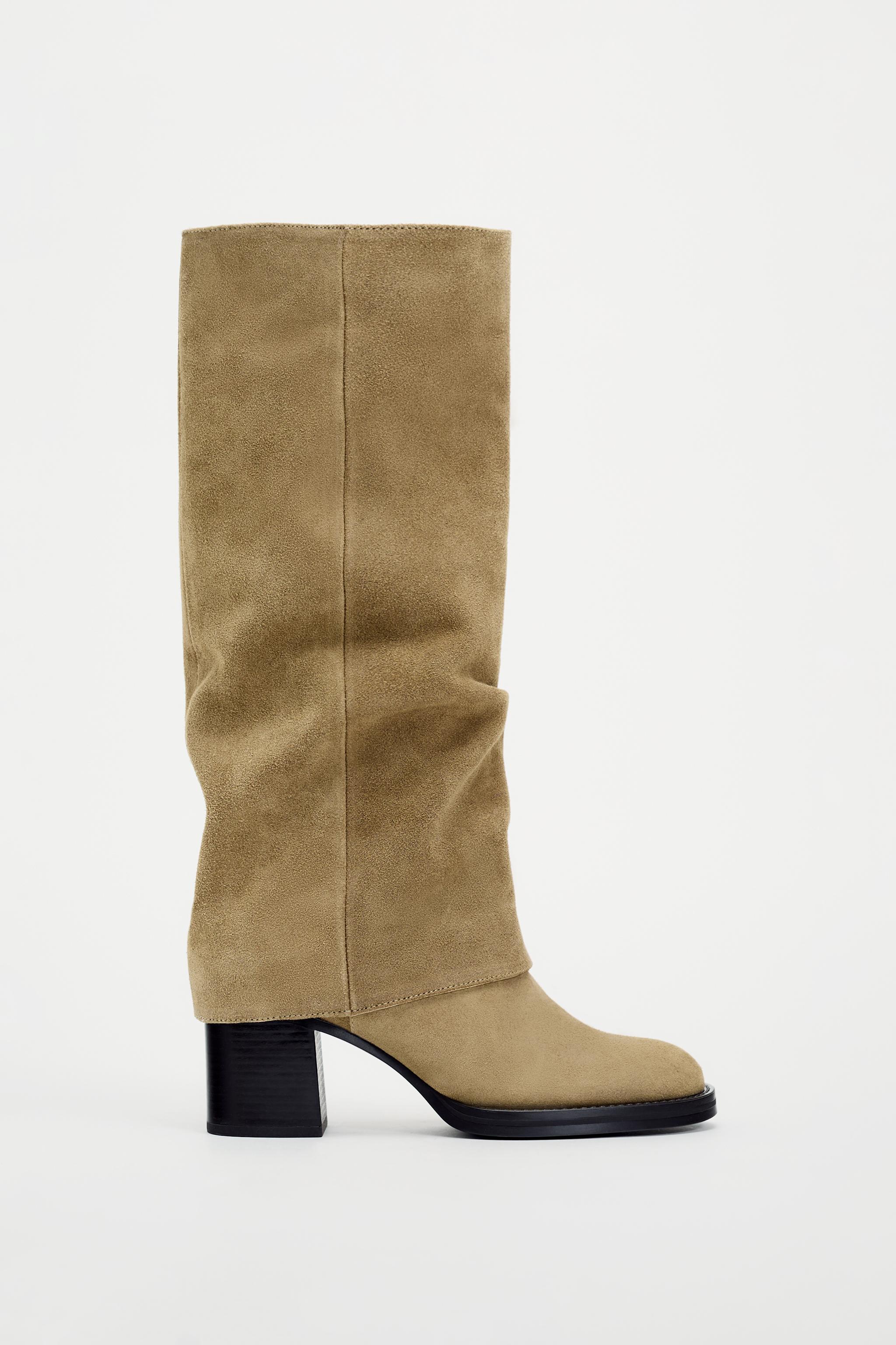 Zara beige leather sales boots