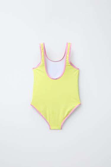 6-14 YEARS/ SWIMSUIT WITH CONTRAST TRIM - Green / Ecru by Zara - Image 1