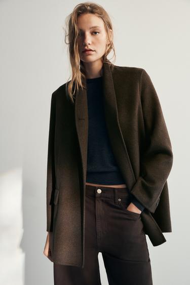 Zara ZW COLLECTION OVERSIZED WOOL BLAZER - Brown