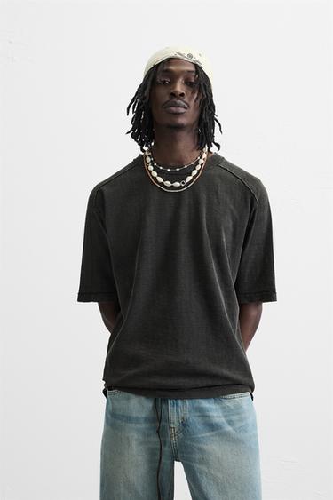 WASHED PRINT KNIT T-SHIRT - Black by Zara