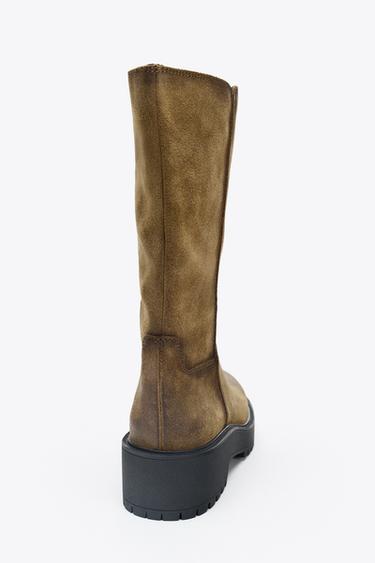 DISTRESSED EFFECT SPLIT SUEDE ANKLE BOOTS - Brown by Zara - Image 4