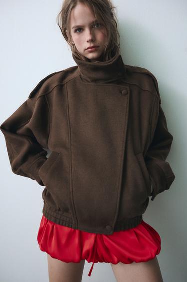 Zara DOUBLE-BREASTED SOFT TOUCH JACKET - Brown