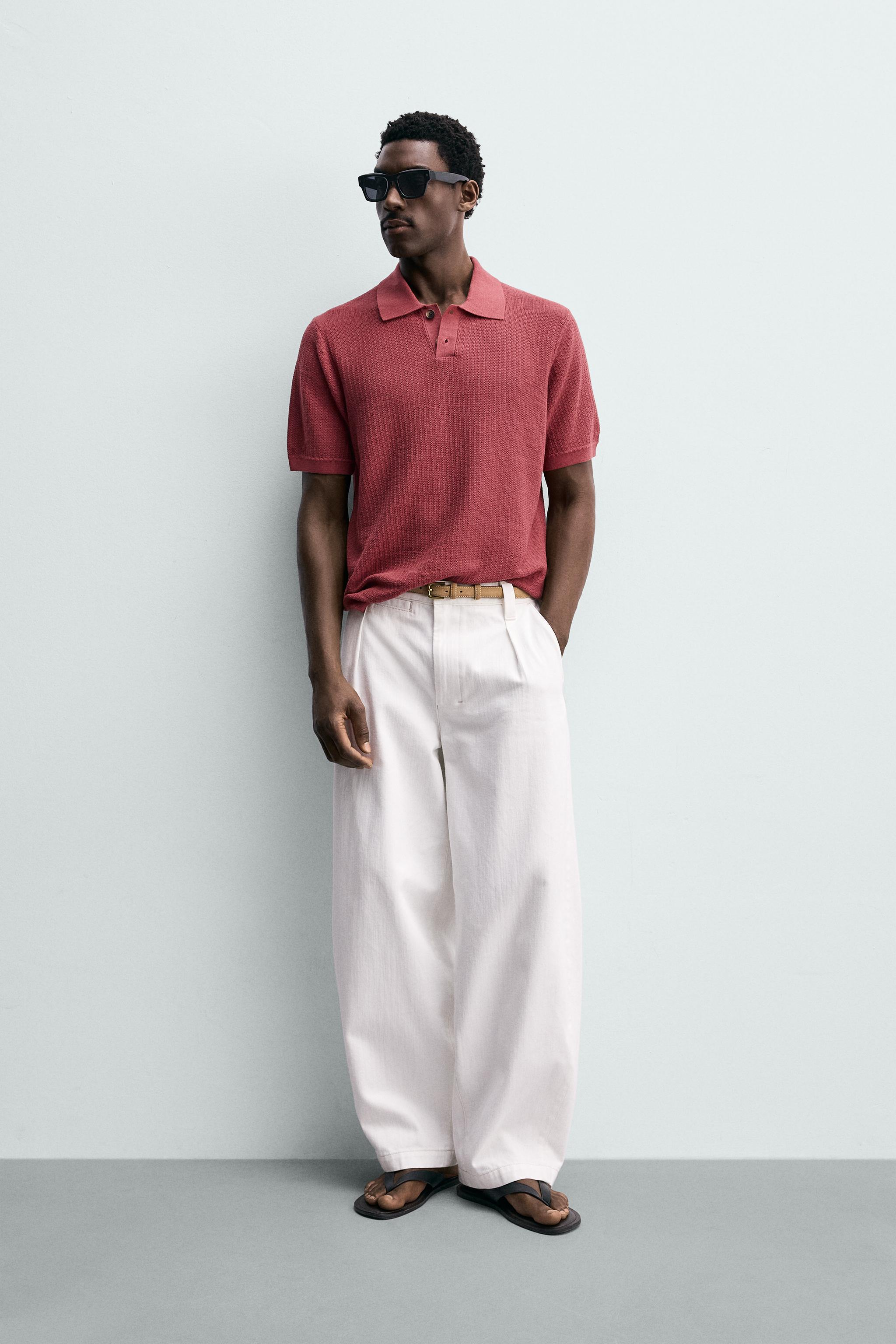 REGULAR FIT TEXTURED KNIT POLO - Dark pink | ZARA Canada