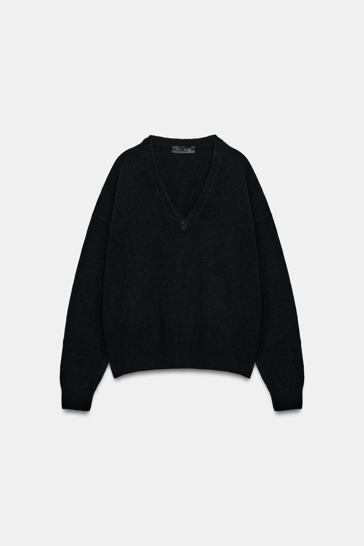 Женский свитер Zara Wool Cashmere V-NECK Jumper, цвет: Чёрный — фото 3