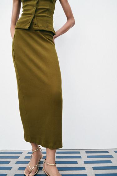 SAIA RETA COM NERVURAS - Verde-azeitona da Zara