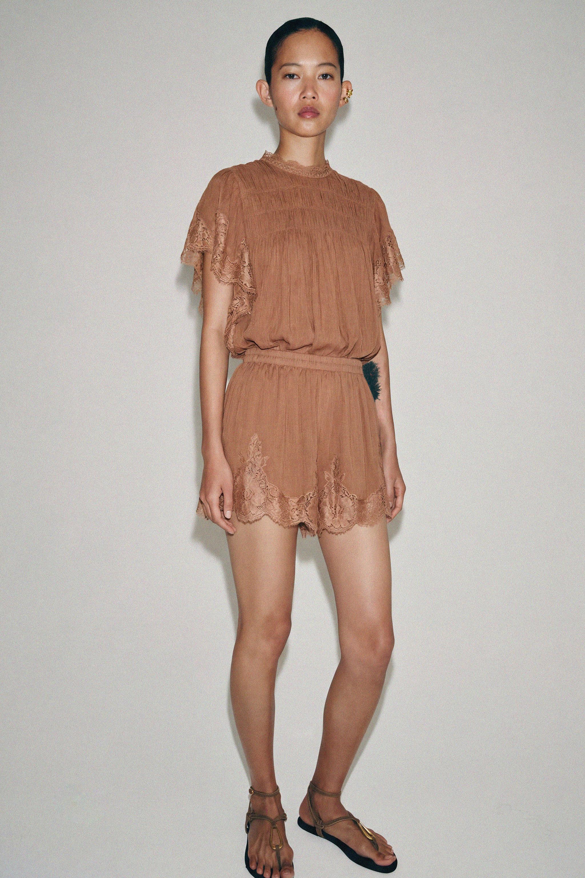 ZW COLLECTION LACE SHORTS - Brick | ZARA United States