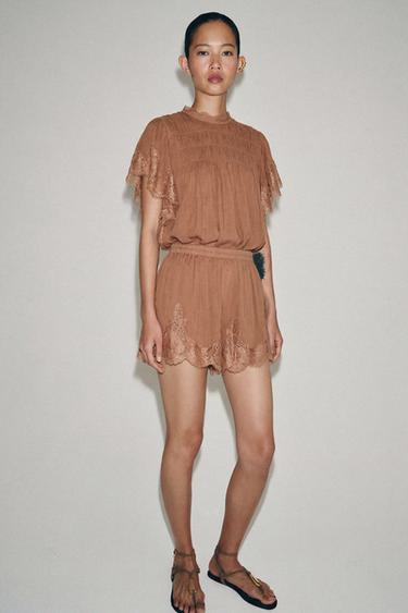 SHORT MET KANT ZW COLLECTION - Bruinrood van Zara - Afbeelding 0