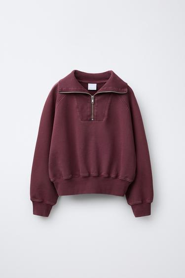 SWEATSHIRT MIT REISSVERSCHLUSS UND ETIKETT - Weinrot von Zara - Bild 0
