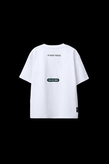 Zara RAISED TEXT T-SHIRT - Ecru
