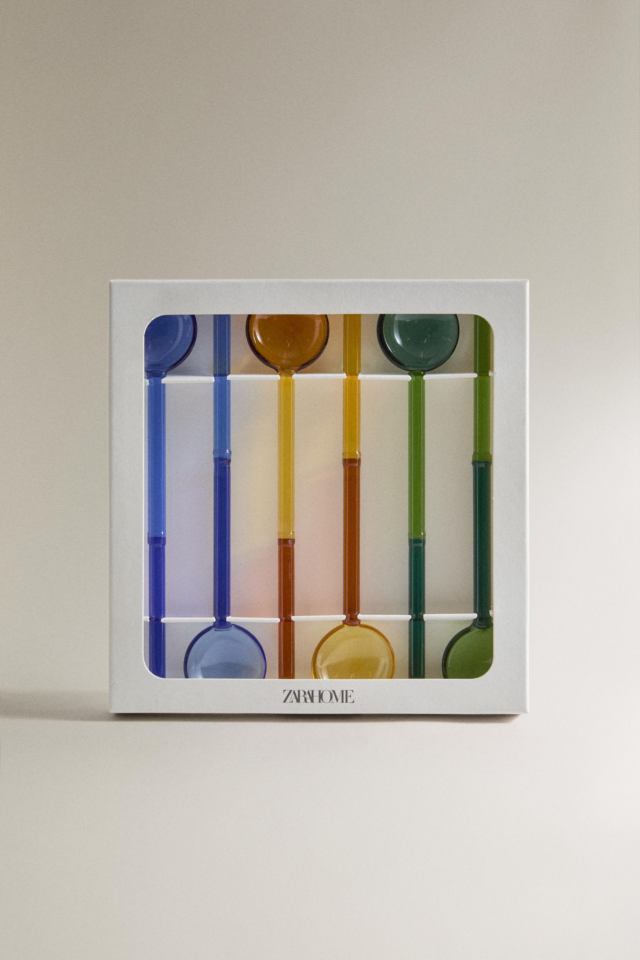 MULTICOLOUR BOROSILICATE GLASS ICE CREAM SPOONS (PACK OF 6)