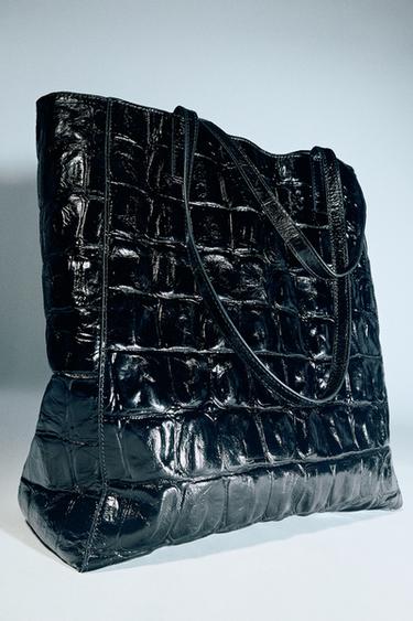 BOSSA SHOPPER ESTAMPADA DE PELL - Negre de Zara